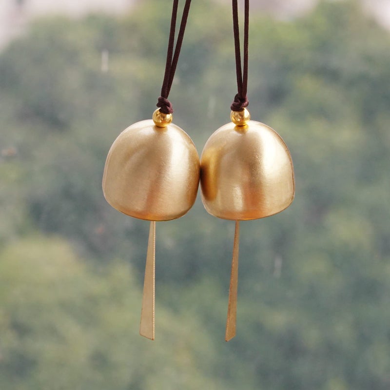 Afiaiwei 2Pcs Small Gold Plated Hanging Bell Decoration Bell Camping Tent Bells Windown Door Home Decoration Good Luck Bell Mini Hanging Bell Pendent - Image 2
